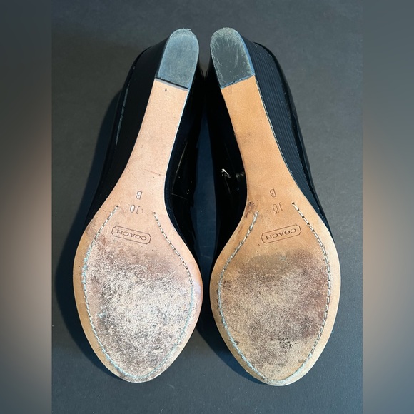 Coach Peep Toe Black Patent Leather Wedge Heels - Picture 4 of 6